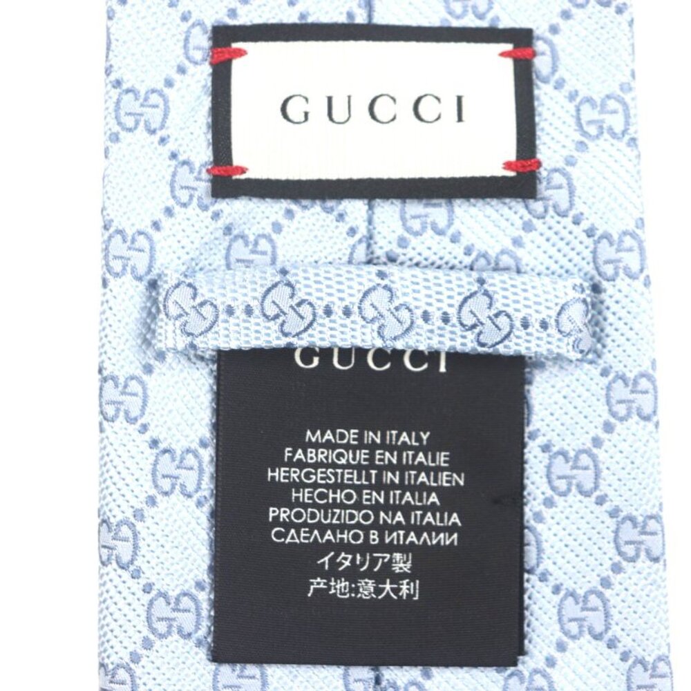 Gucci 100% Silk Cravat GG Pattern Allover Tie Light Blue - Picture 7 of 10
